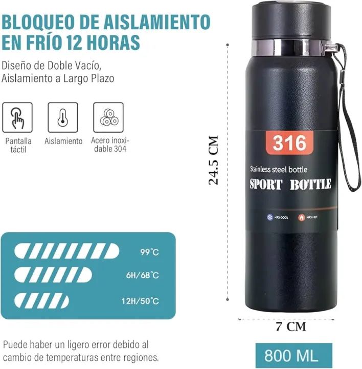 Bottle Portable Vacuum Stainless Steel Temperature Display Sports Smart Water Bottle 800ML
