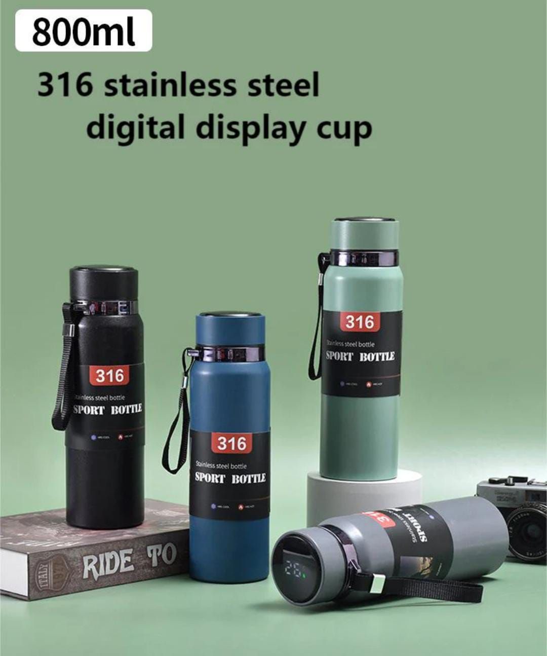 Bottle Portable Vacuum Stainless Steel Temperature Display Sports Smart Water Bottle 800ML
