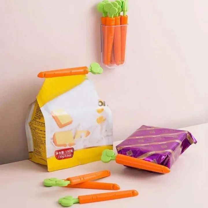 Magnetic Sealing Carrot Clips Pack Of 5 With Container Carrot Shape Clips