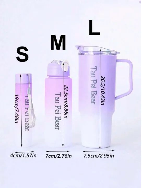 3pcsTumbler Water Bottles Set Portable and Large